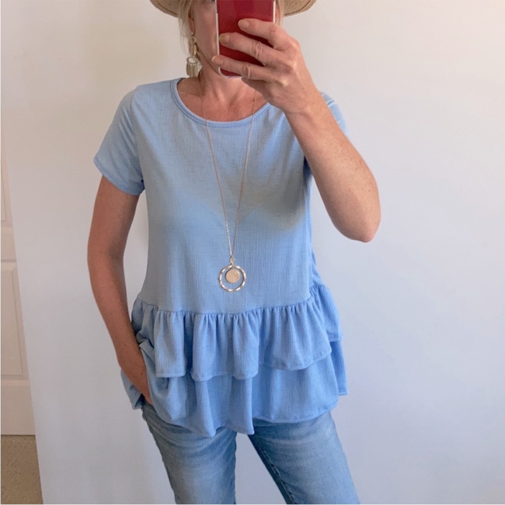 Short Sleeve Double Layer Ruffle Hem Top
